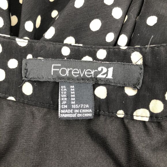 Forever 21 Sz M Black Hi Lo Skirt Polka Dots Lined Silky Lightweight Juniors - Picture 8 of 8